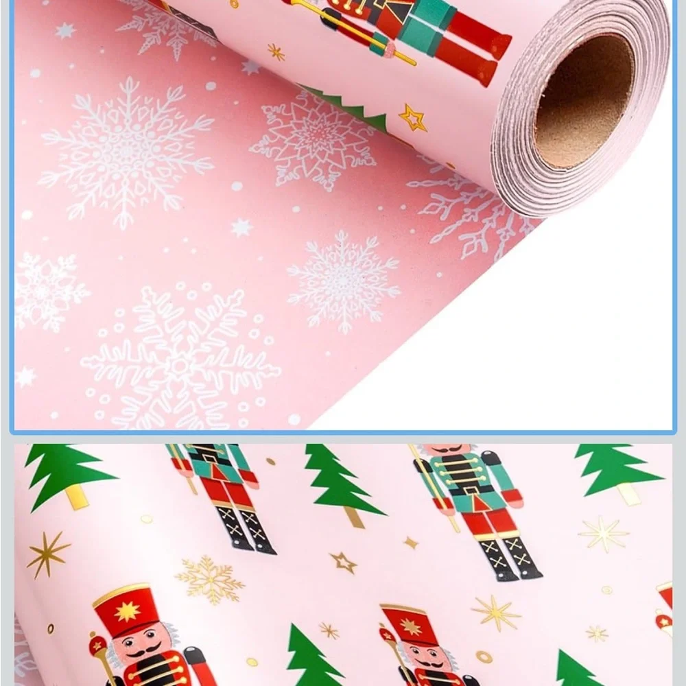 Festive Pink Christmas Holiday Wrapping Paper Two Rolls - nutcracker and gnomes